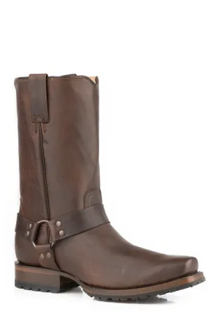 MENS BROWN LEATHER VAMP  SHAFT BIKER TOE WITH HARNESS
