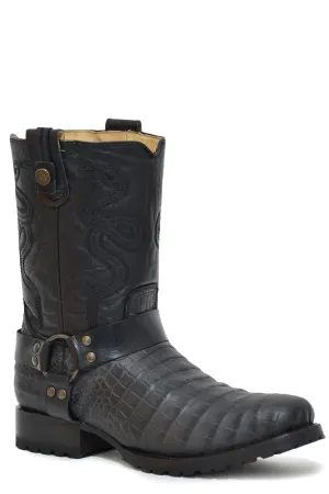 MENS EMBOSSED BURNISHED BLACK CAIMAN