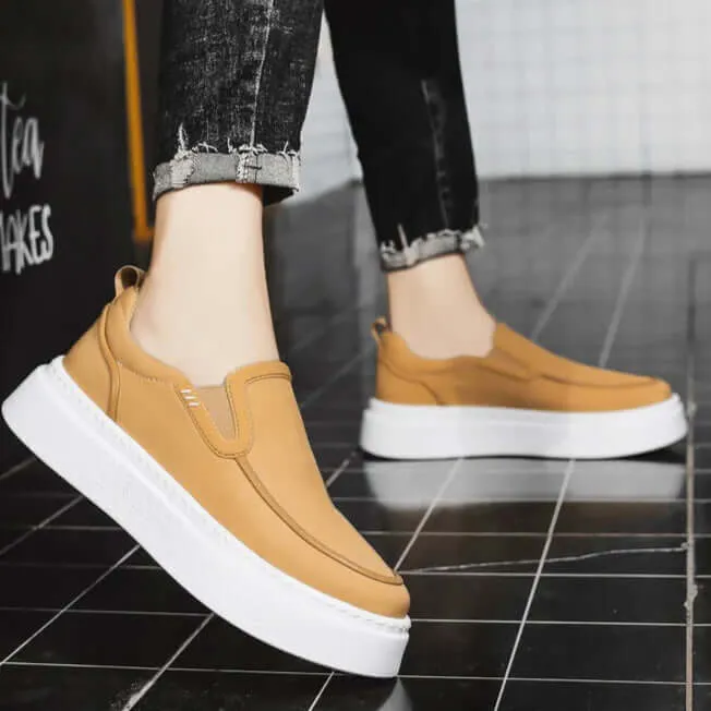 Men's Leather Casual Sneakers with Chunky Outsole