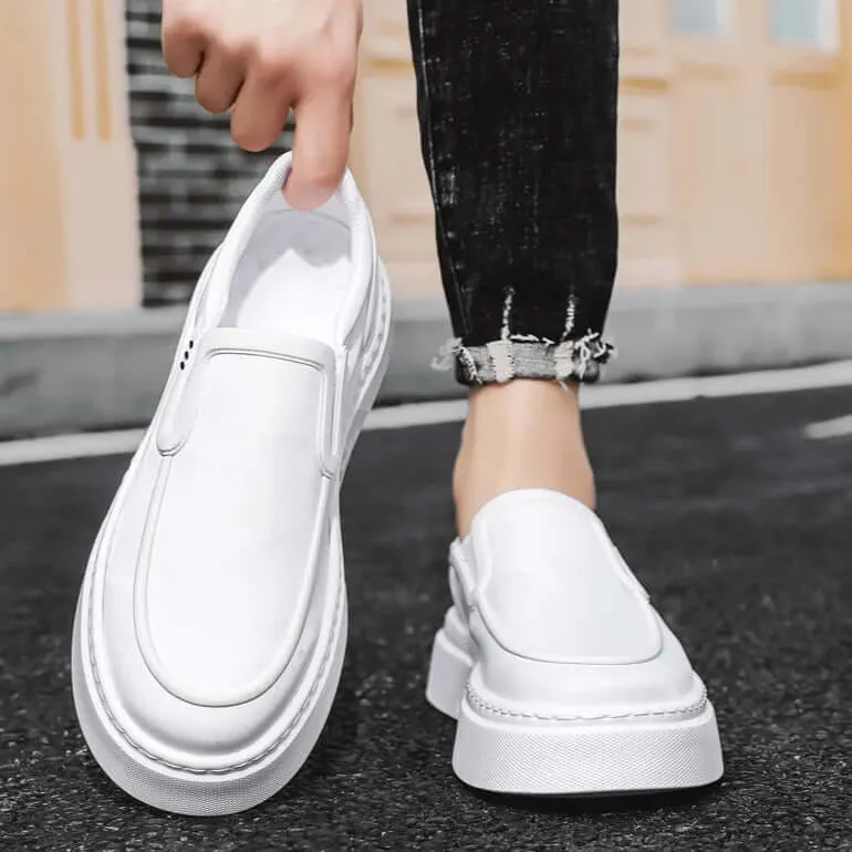 Men's Leather Casual Sneakers with Chunky Outsole