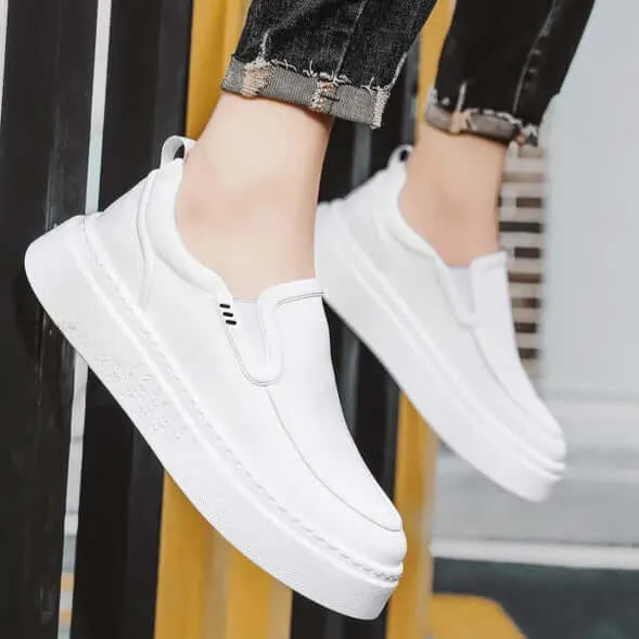 Men's Leather Casual Sneakers with Chunky Outsole