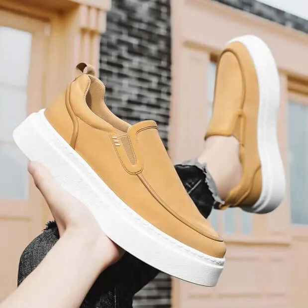 Men's Leather Casual Sneakers with Chunky Outsole