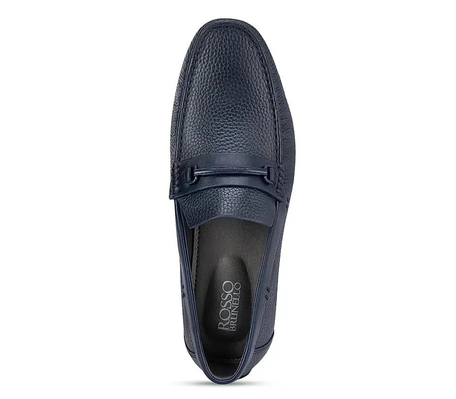 Navy Textured Leather Panel Moccasins