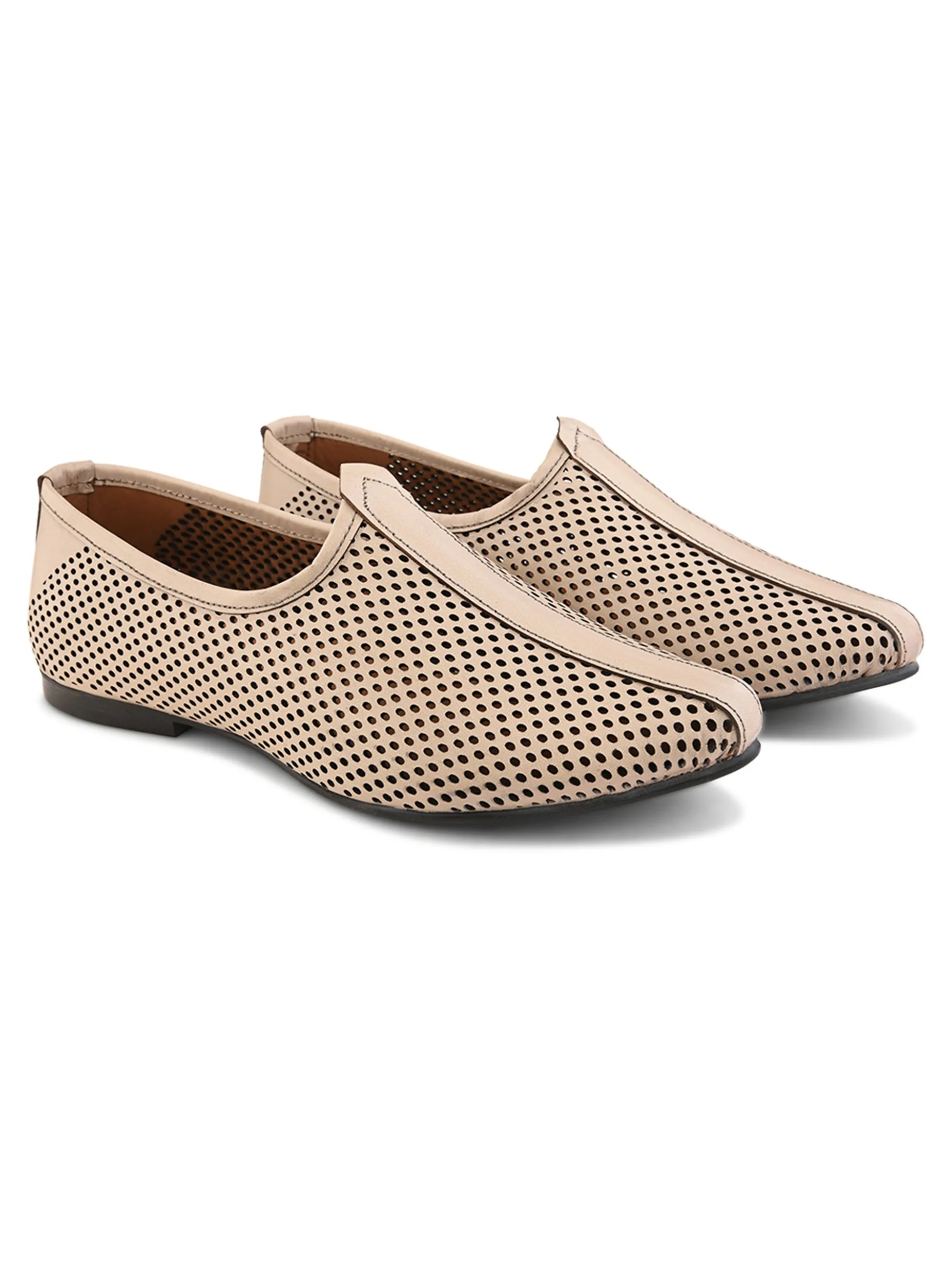Pelle Albero Male's Beige Leather Casual Mojari