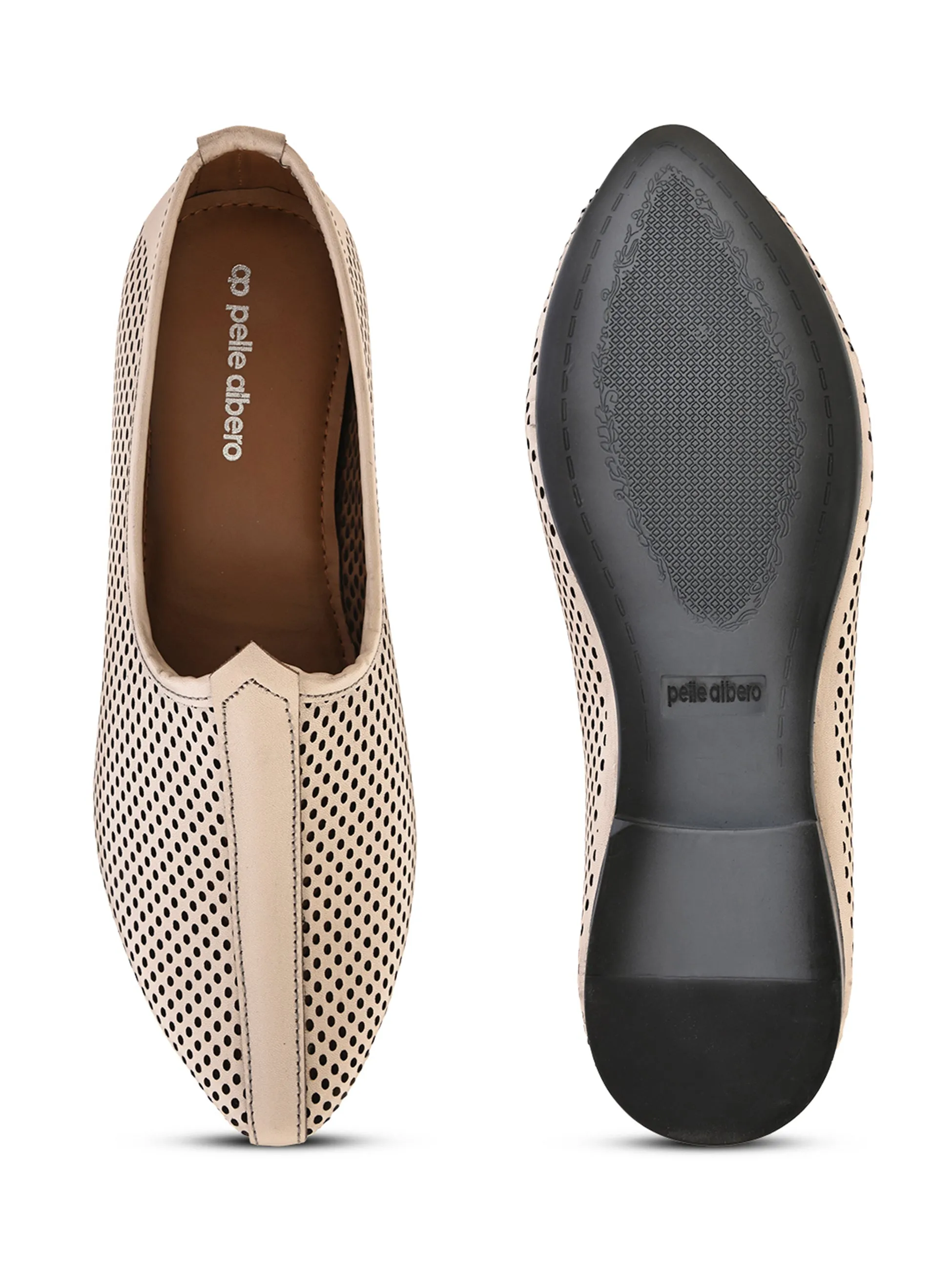 Pelle Albero Male's Beige Leather Casual Mojari