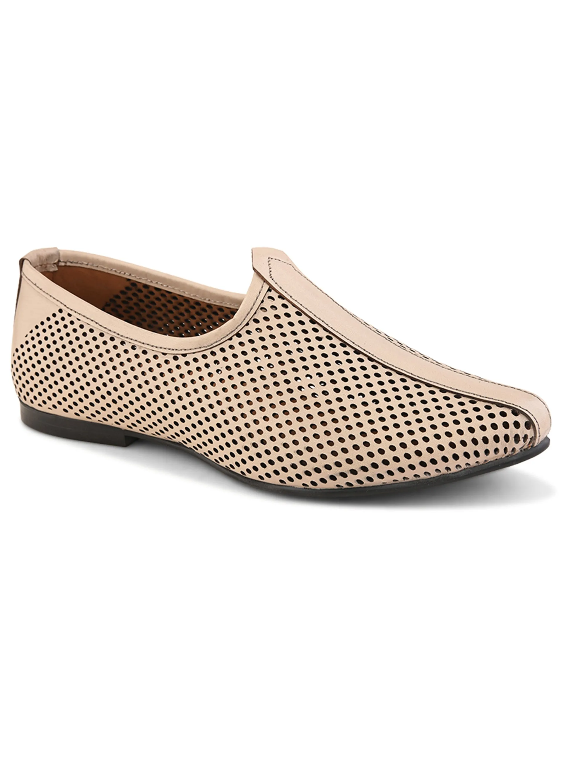 Pelle Albero Male's Beige Leather Casual Mojari