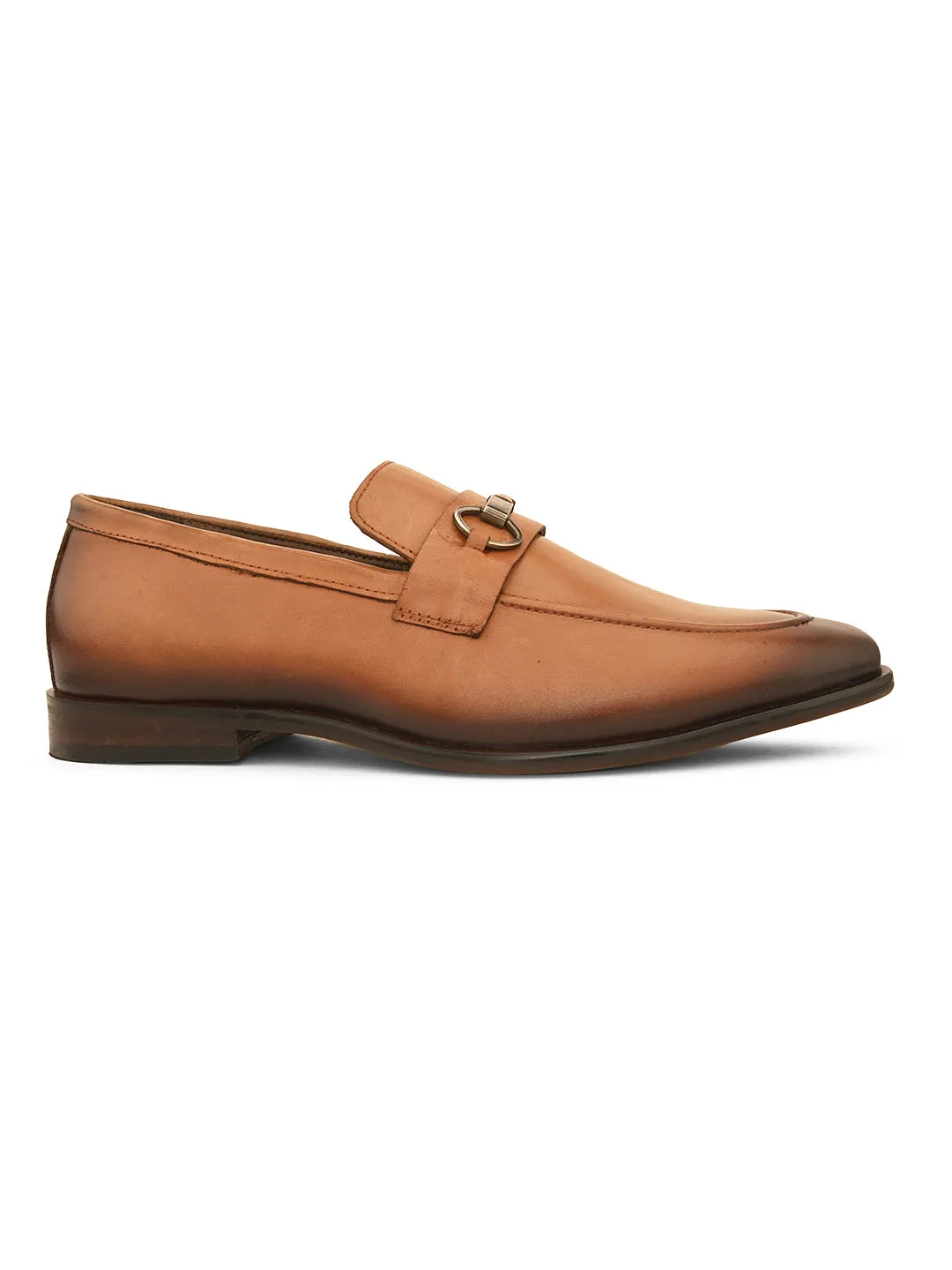 Pelle Albero Tan Leather Slip on Handcrafted Round Formal Shoes For Men