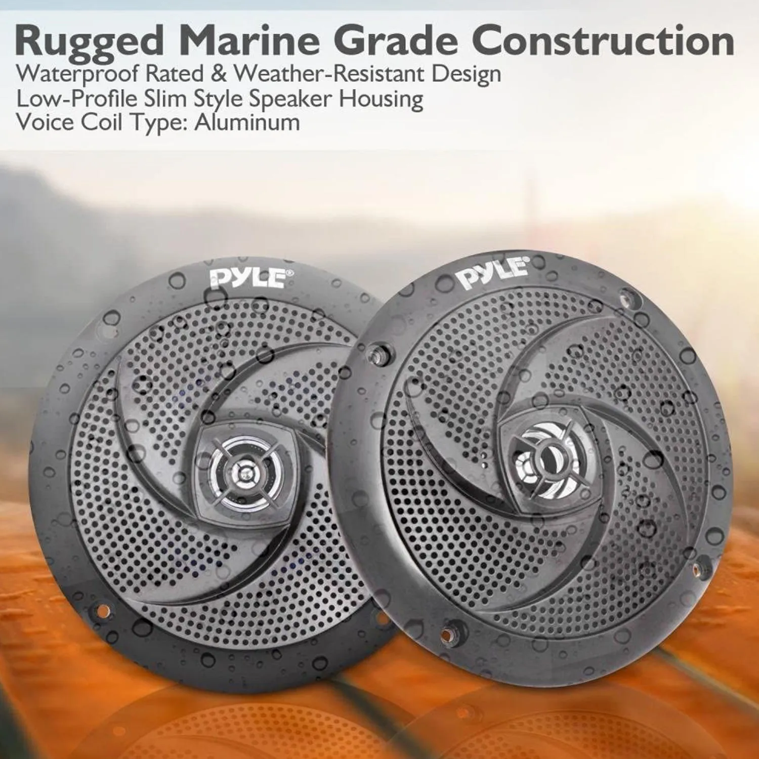 Pyle PLMRS5B 5.25 Inch Waterproof Low Profile Marine Speakers, Black (2 Pack)