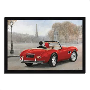 "A Ride in Paris III Red Car" by Marco Fabiano, Framed Painting Print