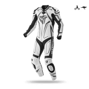 R-Tech Rising Star Motorcycle Cow/Kangaroo Leather Racing Suit - CE Certified - (White/Black)
