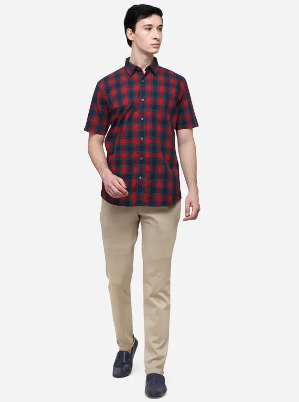 Red & Green Tailored Fit Checked Casual Shirt | JadeBlue