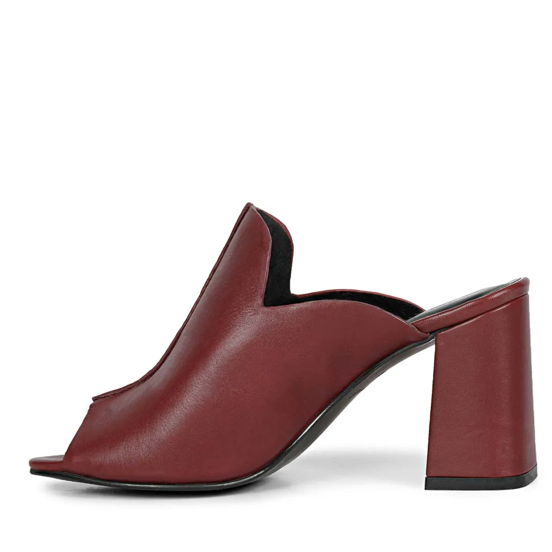 Saint Amor Burgundy Leather Block Heel Mules.
