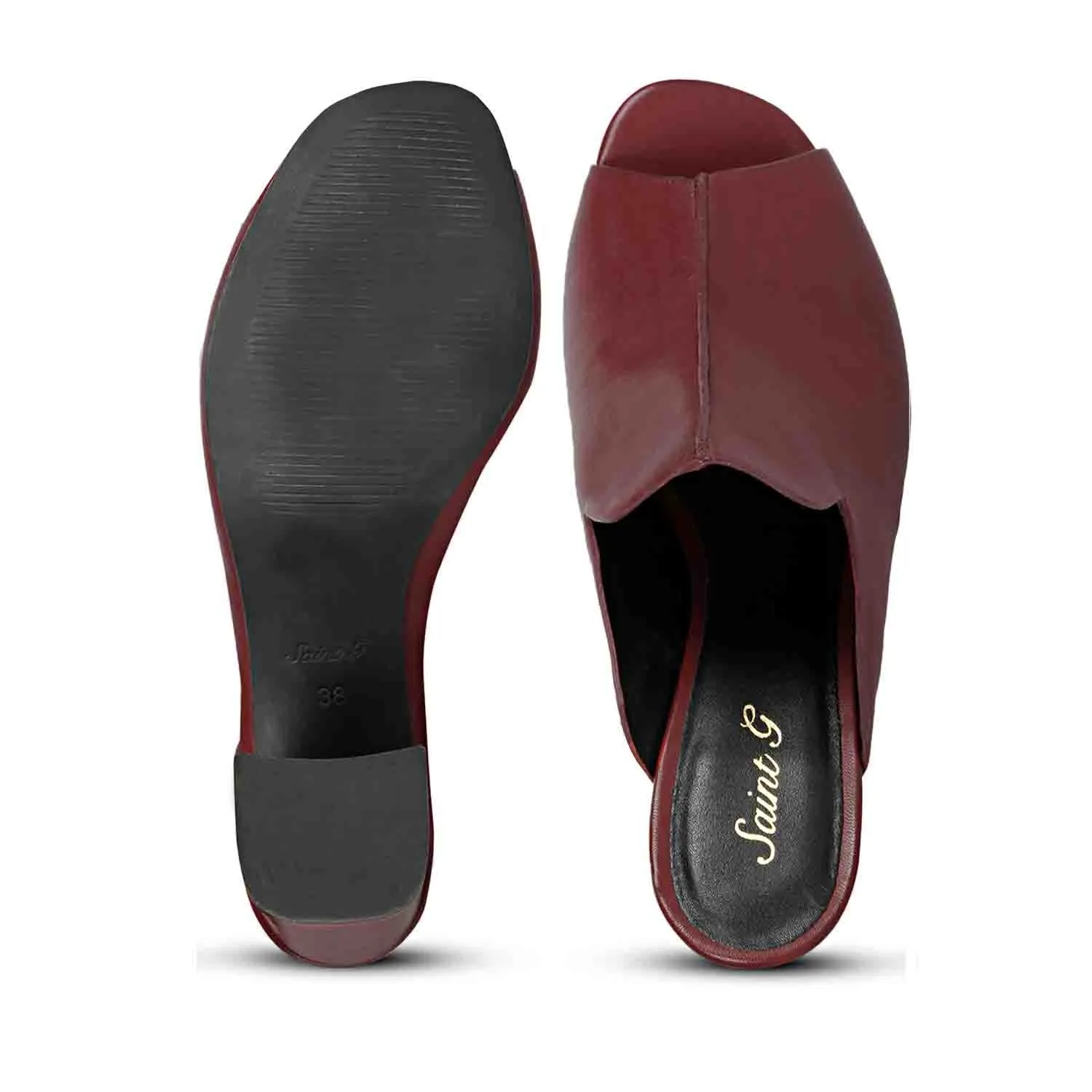 Saint Amor Burgundy Leather Block Heel Mules.