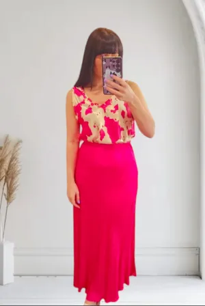 Satin Flair Skirt Cerise