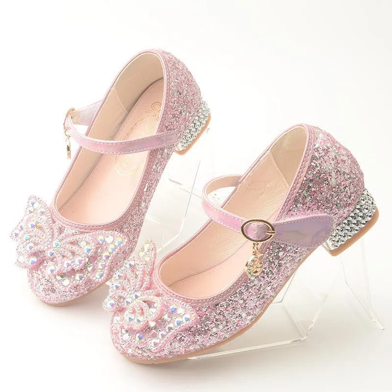 Sequin bow children's princess shoes
