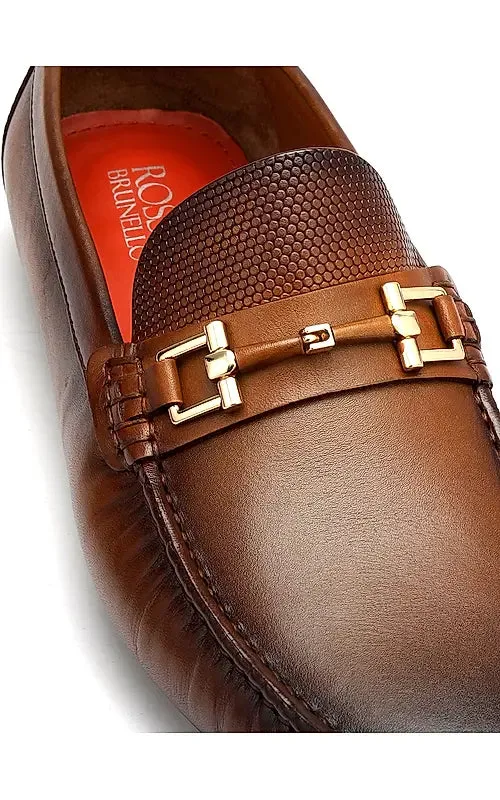 Tan Buckle Bar Moccasins