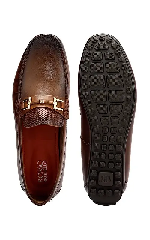 Tan Buckle Bar Moccasins