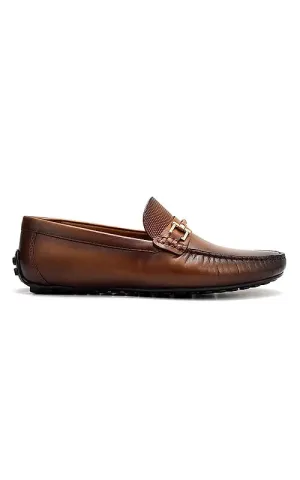 Tan Buckle Bar Moccasins