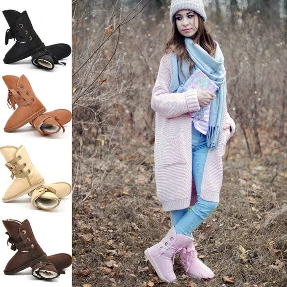 Winter Women Faux Fur Man-Made Ankle Buckle Biker Snow Boots
