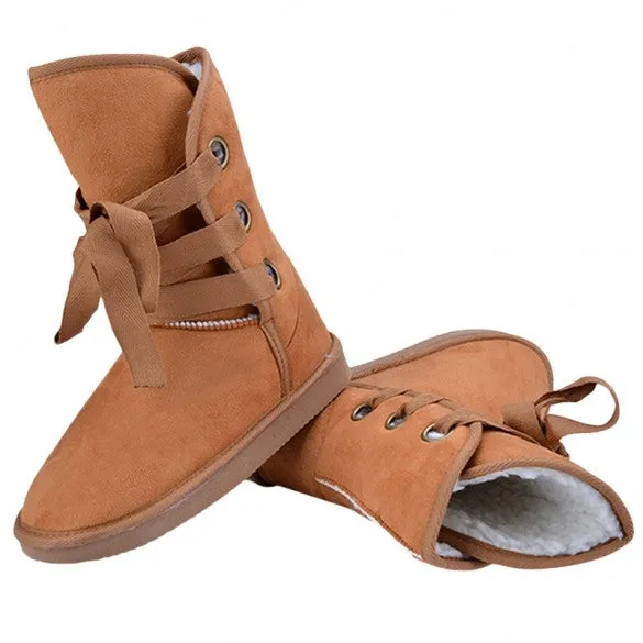 Winter Women Faux Fur Man-Made Ankle Buckle Biker Snow Boots