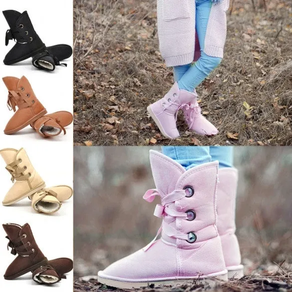 Winter Women Faux Fur Man-Made Ankle Buckle Biker Snow Boots