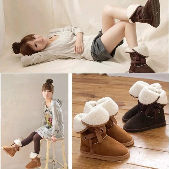 Women Ankle Buckle Biker Winter Faux Fur Snow Boots