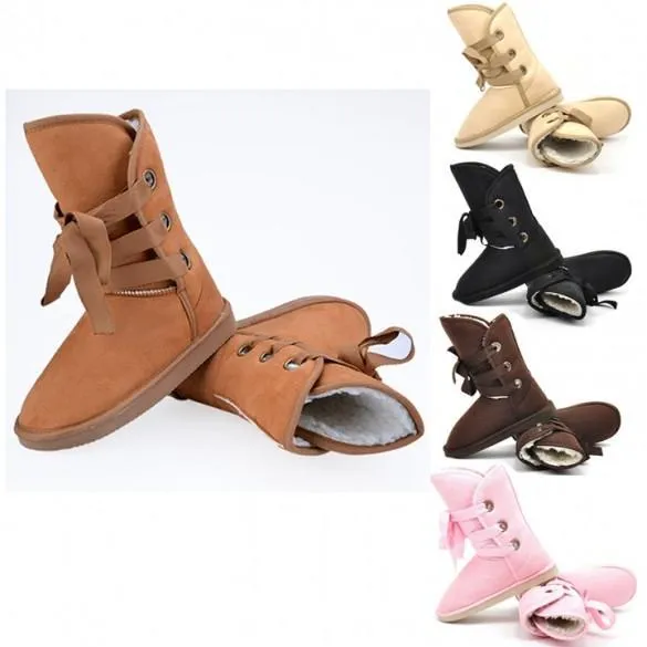Women Ankle Buckle Biker Winter Faux Fur Snow Boots